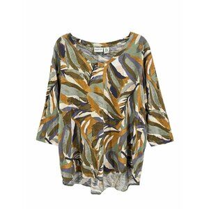 Rachel Zoe Tropical Print Cotton V Neck Short Sleeve T Shirt Sz 2X
